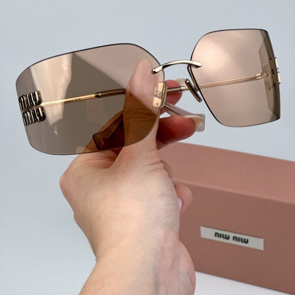 Miu Miu MU54YS ZVN20F BRAND NEW Sunglassses Pink Mirror Wraparound Rimless Women main image 4